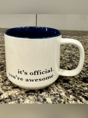 Threshold White Ceramic Mug with Blue Interior and Positive Message Perfect Gift